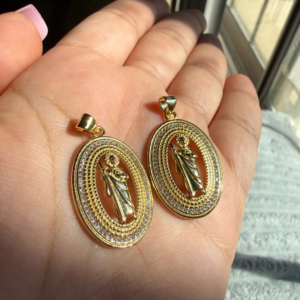 Laminated Gold Religious Pendant Earrings